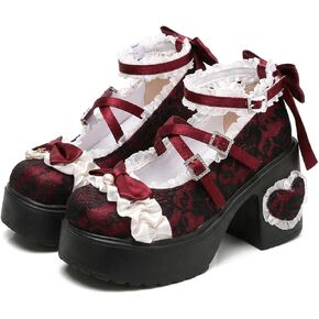 حذاء ماري جين نسائي من Lolita Gothic Platform، بحزام متقاطع من الدانتيل PU وكعب على شكل قلب مكتنز أنيق وآمن in Kuwait