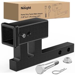Nilight Trailer Hitch Extender Adapt 1-1/4 Inch to 2 Inch Receiver, 4-1/4 Inch Rise or Drop with Bolt Nut Clip 350 lbs TW Adjustable Extend 7.5" and 9.5" Length Matte Black Powder Coated in Kuwait