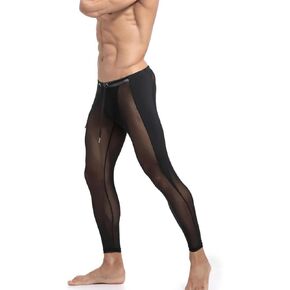 Men's Compression Leggings Pants Elastic Mesh Transparent Sheer Tight Seven-Point Pant Sports Sweatpants in Saudi Arabia
