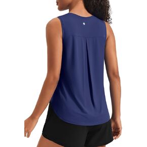 PINSPARK Women's Workout Tank Tops Back Pleat Loose Fit Sleeveless Yoga Athletic Shirts Soft UPF 50+ Cooling Running Gym Tops in Saudi Arabia