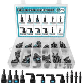 32PCS Fuel Line Quick Connect Assortment Kit, 12 Sizes Fuel Line Repair Kit, Straight Elbow Pipe Connector Fittings SAE 9.89mm & 9.49mm & 7.89mm in Kuwait