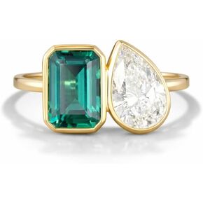 2CT Emerald Engagement Ring 14K Yellow Gold Moissanite Promise Ring Two Stone Wedding Jewelry You and Me Gift Ring in Saudi Arabia
