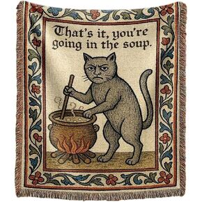 mevious Weird Medieval Cat Woven Tapestry, Vintage Cat Themed Woven Sofa Blanket, Wall Hanging Art Handicrafts, Soft and Cozy Multipurpose Blanket, With Fringe Tassels, Home Decor for Cats Lovers in Saudi Arabia