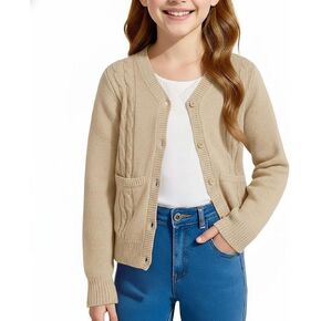 Girls' Cardigan Sweater Long Sleeve Button Down Knit Sweater with Pockets School Uniform Outerwear 4-13 Years in Kuwait