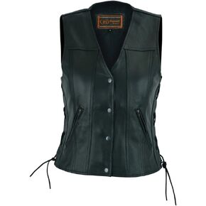 Daniel Smart Women's Faux Leather Motorcycle Vest – V-Neck Biker Vest with Side Laces, Pockets & Vintage Snap Closure in Kuwait