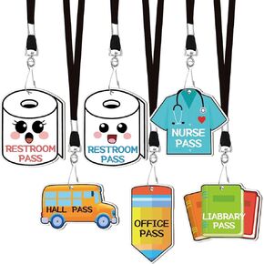 6 Sets Hall Pass for Classrooms Restroom Bathroom Library Hall Office Nurse Lanyards Wooden Bathroom Passes for Students Teacher Staff Organization Supplies Gifts in Kuwait