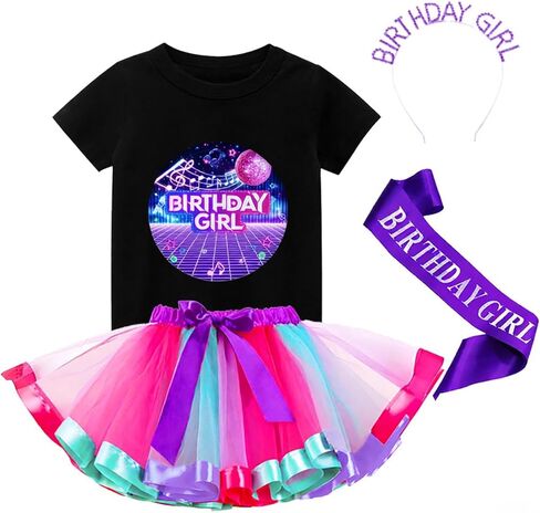Birthday Girl Outfit Party Cosutme T-Shirt Tutu Skirt Set with Headband & Sash Gifts for Girls Birthday Party in Saudi Arabia