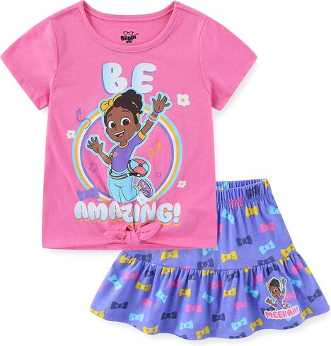Blippi Meekah Girls Short Sleeve Shirt and Skirt Set for Toddler and Big Kids in Saudi Arabia