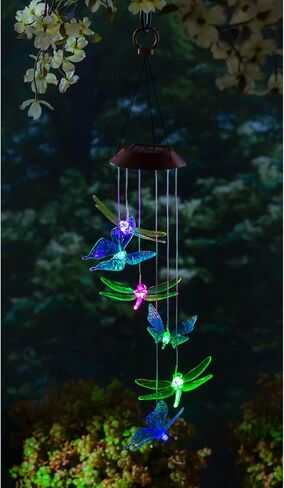 Evergreen Garden جميل صيفي ملون اليعسوب والفراشة الشمسية المعلقة - 5 × 5 × 26 بوصة ديكور خارجي مقاوم للبهتان والطقس للمنازل والساحات والحدائق in Kuwait