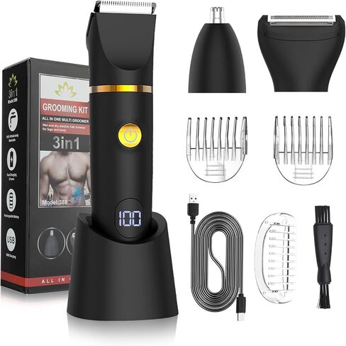 Manscape Body Trimmer for Men, 3 in 1 Men's Grooming Kit with Pubic/Nose Hair Trimmer & Ball Shaver for Nose/Balls/Groin/Legs/Chest Hair Removal, LED Display, IPX6 Waterproof, Gifts for Him Dad in Kuwait