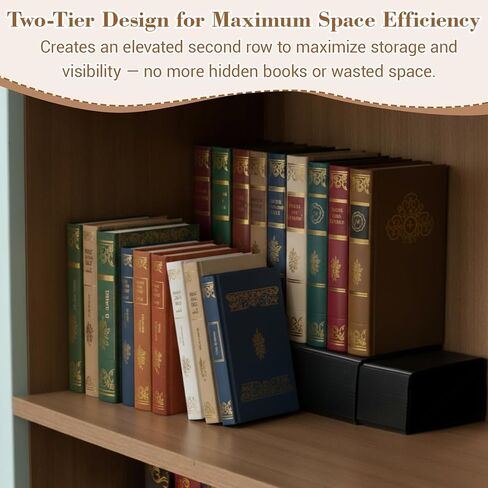 Thyle 1 Set Bookshelf Riser 2 Levels - Nesting Assembled PP Board Manga Shelf Riser for Books Collection Organizer, Space-Saving Display Stand for Books, Manga, DVDs, CDs (Black) in Kuwait