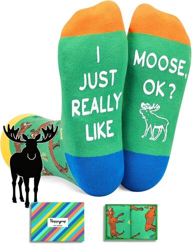 HAPPYPOP Funny Moose Gifts for Men Women Moose Gifts for Moose Lovers, Novelty Moose Socks Crazy Silly Fun Socks in Kuwait