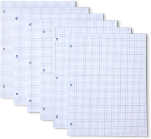 Amazon Basics Loose Leaf Paper, Graph Ruled Paper, 3 Hole Punched, 100 Sheets, 11" x 8.5", 6 pack, White in Saudi Arabia