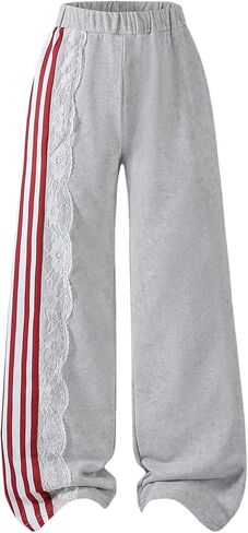 Girl's Lace Baggy Pants Striped Sweatpants Wide Leg Parachute Pants for Joggers Hip Hop Dance in Saudi Arabia