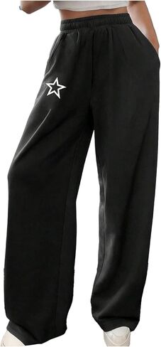 Verdusa Girl's Fall Outfits Star Thermal Pants Streetwear Straight Leg Athletic Track Pants in Saudi Arabia