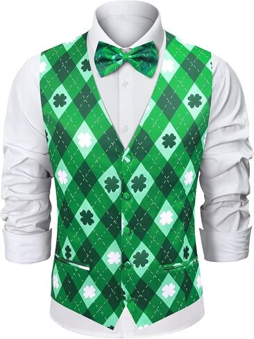 Mens St Patrick's Day Vest Suit Bow Tie, S-3XL in Saudi Arabia