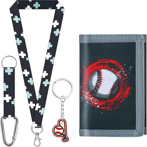 sundee Kids' Wallets for Boys and Girls, Trendy and Functional with Eye - Catching Charms and Matching Lanyards in Multiple Themes - Ideal for Every Little Explorer's Storage Needs-Baseball in Saudi Arabia