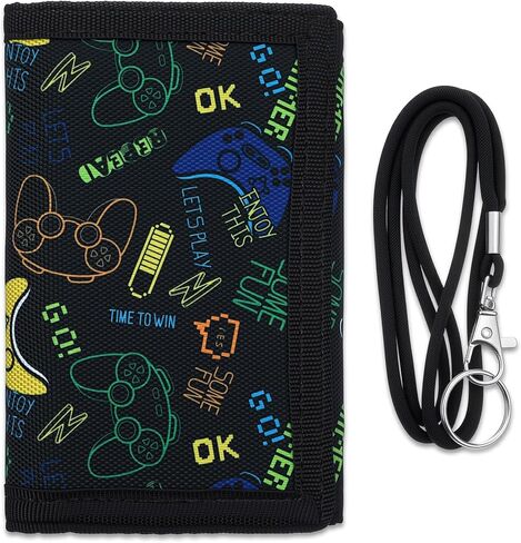 Wallet for Kids Boys 4-16 Trifold Wallet with Zippered Coin Pocket and Card Holders Canvas Outdoor Sports Wallets Children's Birthday Christmas Gifts Wallets Black Suitable Boy School Daily Uses in Saudi Arabia