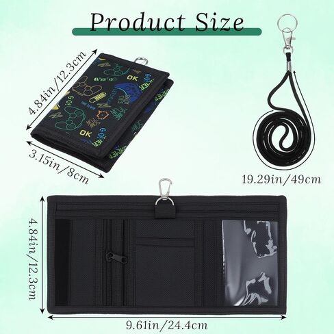 Wallet for Kids Boys 4-16 Trifold Wallet with Zippered Coin Pocket and Card Holders Canvas Outdoor Sports Wallets Children's Birthday Christmas Gifts Wallets Black Suitable Boy School Daily Uses in Saudi Arabia