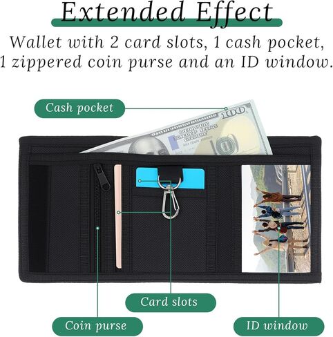 Wallet for Kids Boys 4-16 Trifold Wallet with Zippered Coin Pocket and Card Holders Canvas Outdoor Sports Wallets Children's Birthday Christmas Gifts Wallets Black Suitable Boy School Daily Uses in Saudi Arabia