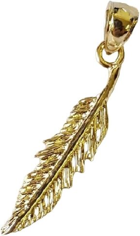 14k Yellow Gold Feather Pendant, Made in USA in Saudi Arabia