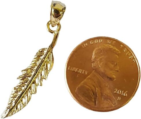 14k Yellow Gold Feather Pendant, Made in USA in Saudi Arabia
