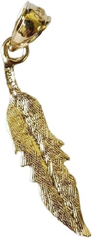 14k Yellow Gold Feather Pendant, Made in USA in Saudi Arabia