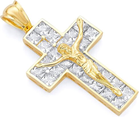 14k REAL Yellow Gold CZ Religious Crucifix Jesus Cross Charm Pendant in Saudi Arabia