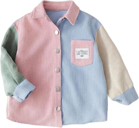 WDIRARA Girl's Color Block Button Down Jacket Long Sleeve Corduroy Jacket Outerwear in Saudi Arabia