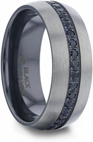 خاتم زفاف من Roy Rose Jewelry للرجال مصنوع من التيتانيوم الأسود مرصع بأحجار الياقوت - مقاس مريح مقبب - عرض 8 مم - اسم الطراز: AVIATOR in Saudi Arabia