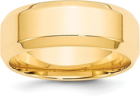 14k Yellow Gold 8mm Beveled Edge Wedding Band Ring for Men or Unisex Comfort Fit Polished Finish Classic Plain Band Durable Timeless Design Engravable Solid Gold Jewelry Traditional Wide Ring in Saudi Arabia