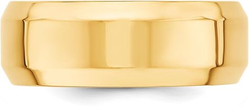 14k Yellow Gold 8mm Beveled Edge Wedding Band Ring for Men or Unisex Comfort Fit Polished Finish Classic Plain Band Durable Timeless Design Engravable Solid Gold Jewelry Traditional Wide Ring in Saudi Arabia
