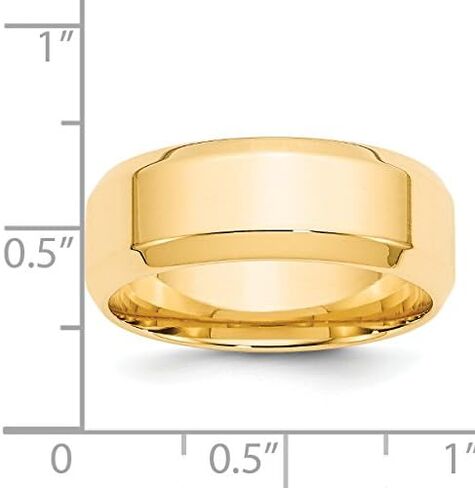 14k Yellow Gold 8mm Beveled Edge Wedding Band Ring for Men or Unisex Comfort Fit Polished Finish Classic Plain Band Durable Timeless Design Engravable Solid Gold Jewelry Traditional Wide Ring in Saudi Arabia
