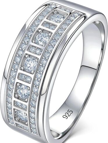 D Color VVS1 Moissanite Rings for Men 925 Sterling Silver Mens Wedding Band Promise Engagement Round Size 9-12 in Saudi Arabia