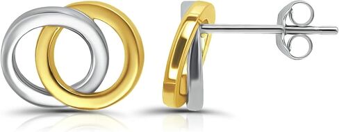 Hoops & Loops 925 Sterling Silver Double Interlocking Circles Dainty Polished Stud Earrings for Women and Teen Girls in Saudi Arabia