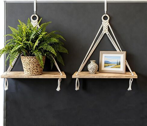 رف مقصورة معلق - عبوتان، رف مقصورة بوهو مع حبل منسوج يدويًا، ملحقات حجرة لديكور المكتب، المنظم، التخزين في أماكن العمل in Kuwait