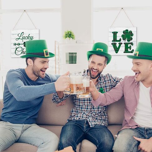 Gerrii 4 Pieces St. Patrick's Day Wall Hanging Shamrock Welcome Wooden Sign Decor Irish Clover Hanging Lucky Buffalo Plaid Truck Decor Home Farmhouse Plaque for Holiday in Saudi Arabia