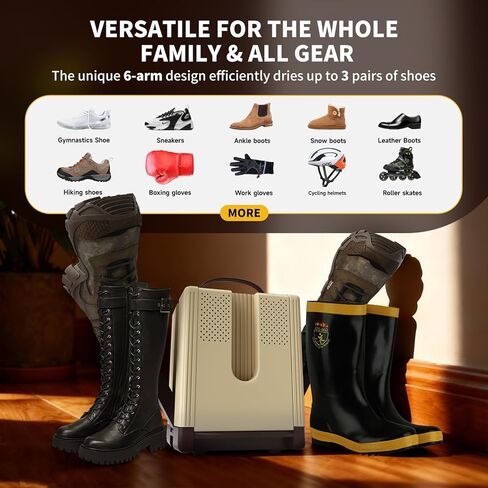 Heapsion 6-Arm Shoe Dryer and Deodorizer, Fast 360° Drying in 15s with Rose Salt Box, Foldable Boot Dryer with Timer for 3 Pairs, Portable for Travel, Home, Gym in Saudi Arabia