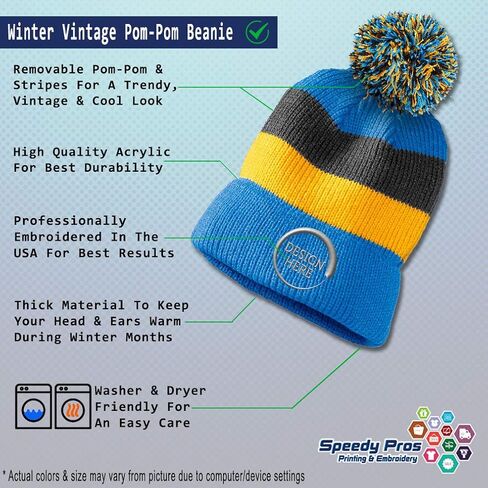 Custom Vintage Pom Pom Beanie Sport Curling Gear Logo Embroidery Acrylic in Saudi Arabia