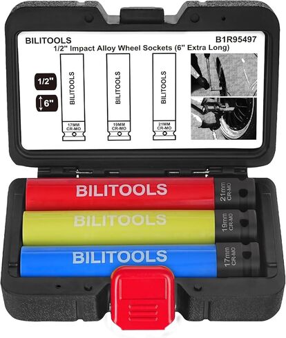 BILITOOLS 1/2 inch Drive Impact Lug Nut Socket Set, 15 17 19 21 22 MM Non-Marring Thin Wall Wheel Protector Nut Socket in Kuwait