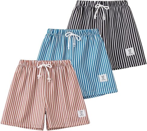 Boys Shorts 3 Pack Casaual Lightweight Board Shorts Striped Print Elastic Waist Short for Kids Summer Beach 3-12 Years in Saudi Arabia