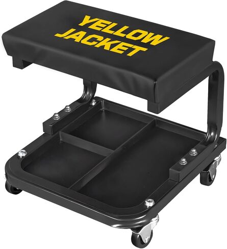 مقاعد عمل YELLOW JACKET مع عجلات للمرآب بسعة 250 رطل، مقعد جراج على عجلات مع تخزين صينية الأدوات، مقعد ميكانيكي متدحرج، متجر، كرسي ميكانيكي بعجلات، إصلاح السيارات in Saudi Arabia