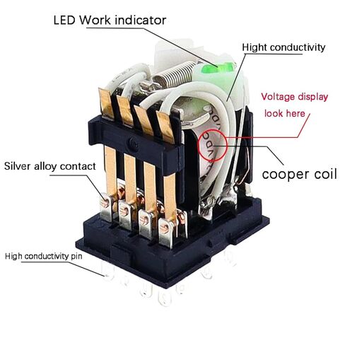مرحل توصيل HH54P MY4NJ مع مقبس، 4PDT 14 دبوس، اتصال فضي 5A، طاقة تيار مستمر، مرحل وقت للأغراض العامة مع حماية من الإيبوكسي (110 فولت تيار متردد) in Kuwait