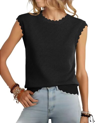 Womens Sleeveless Sweater Vest 2026 Spring Summer Crew Neck Knit Tops Business Casual Cute Scallop Tank Top in Kuwait