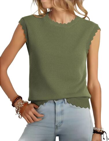 Womens Sleeveless Sweater Vest 2026 Spring Summer Crew Neck Knit Tops Business Casual Cute Scallop Tank Top in Kuwait