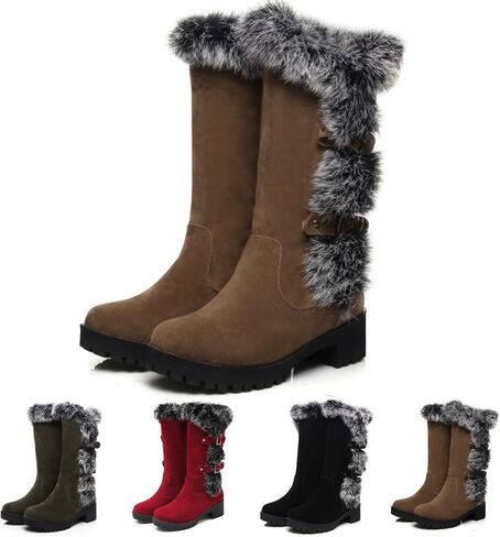 Fashion Little Kid Winter Snow Boots Fur Mid-Calf Warm Suede Girl Fuzzy Shoes Comfy Thick Rabbit Fur Collar Warm Waterproof Non-Slip Big Kid Snow Boot in Saudi Arabia