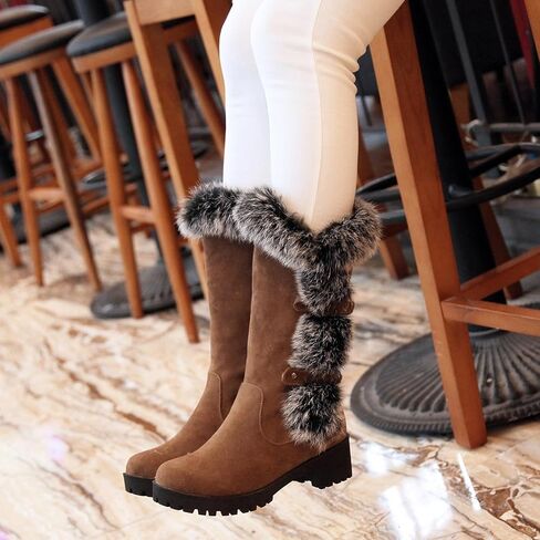 Fashion Little Kid Winter Snow Boots Fur Mid-Calf Warm Suede Girl Fuzzy Shoes Comfy Thick Rabbit Fur Collar Warm Waterproof Non-Slip Big Kid Snow Boot in Saudi Arabia