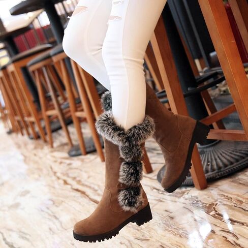 Fashion Little Kid Winter Snow Boots Fur Mid-Calf Warm Suede Girl Fuzzy Shoes Comfy Thick Rabbit Fur Collar Warm Waterproof Non-Slip Big Kid Snow Boot in Saudi Arabia