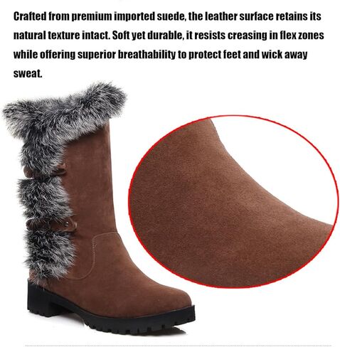 Fashion Little Kid Winter Snow Boots Fur Mid-Calf Warm Suede Girl Fuzzy Shoes Comfy Thick Rabbit Fur Collar Warm Waterproof Non-Slip Big Kid Snow Boot in Saudi Arabia