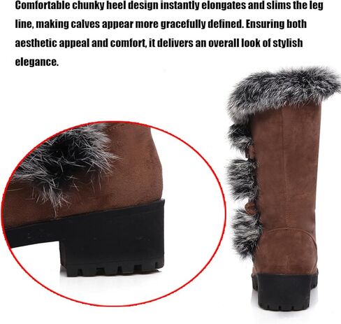 Fashion Little Kid Winter Snow Boots Fur Mid-Calf Warm Suede Girl Fuzzy Shoes Comfy Thick Rabbit Fur Collar Warm Waterproof Non-Slip Big Kid Snow Boot in Saudi Arabia